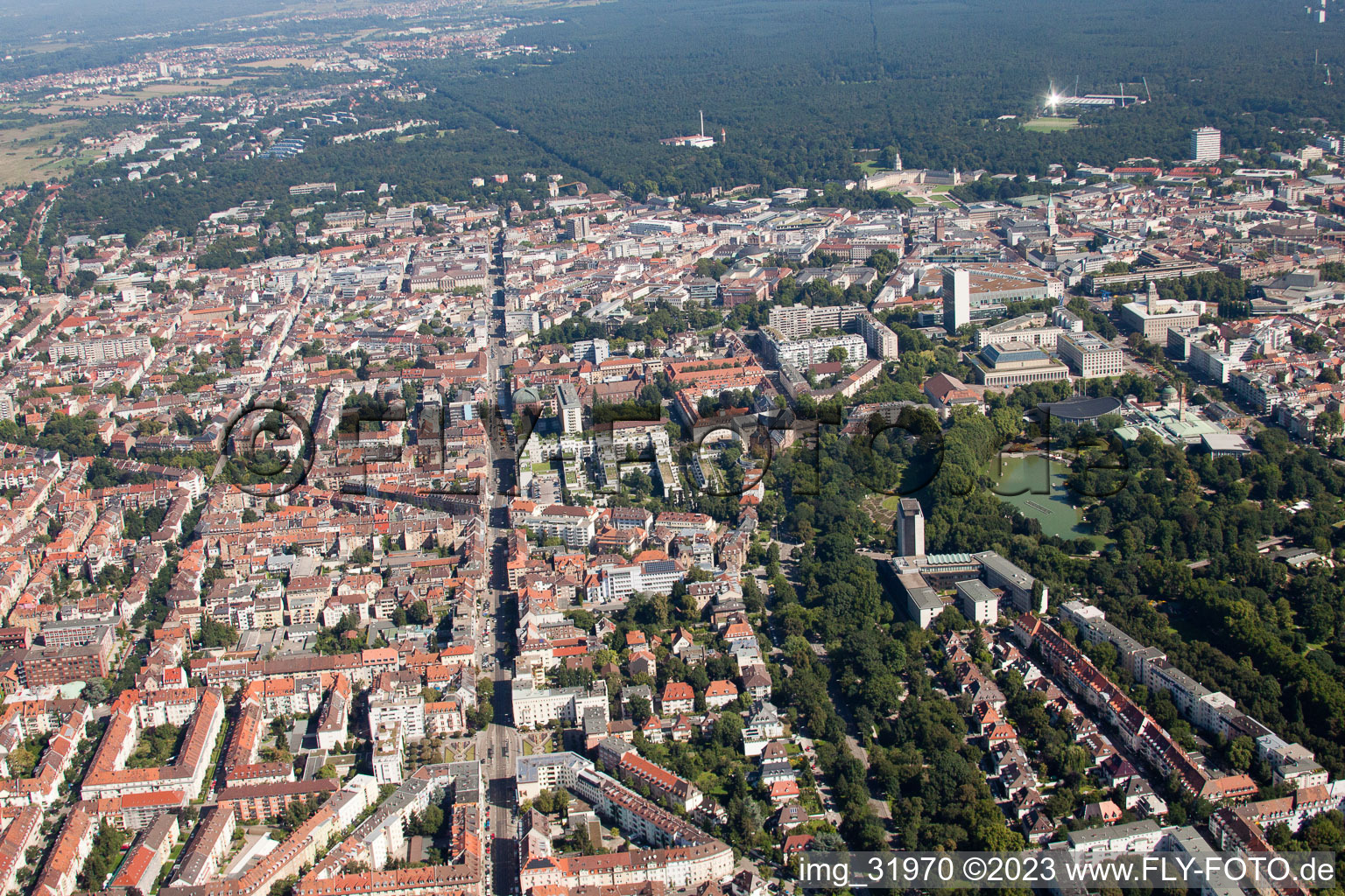 Luftbild von Ortsteil Südweststadt in Karlsruhe im Bundesland Baden-Württemberg, Deutschland