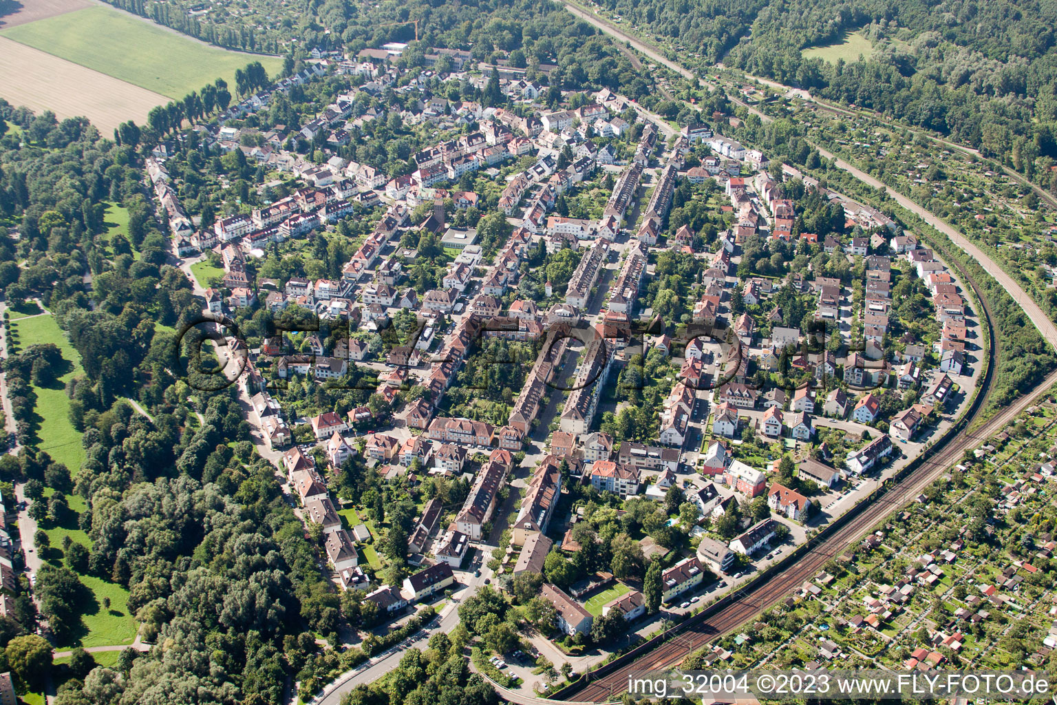 Schrägluftbild von Dammerstock im Ortsteil Weiherfeld-Dammerstock in Karlsruhe im Bundesland Baden-Württemberg, Deutschland