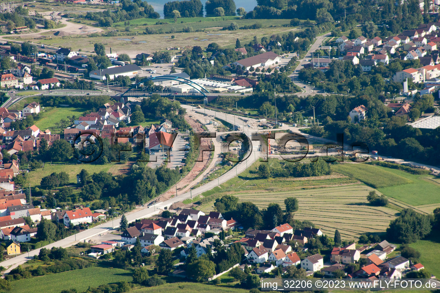 Wörth am Rhein, Neubau Bahnunterführung Ottstr im Bundesland Rheinland-Pfalz, Deutschland von oben