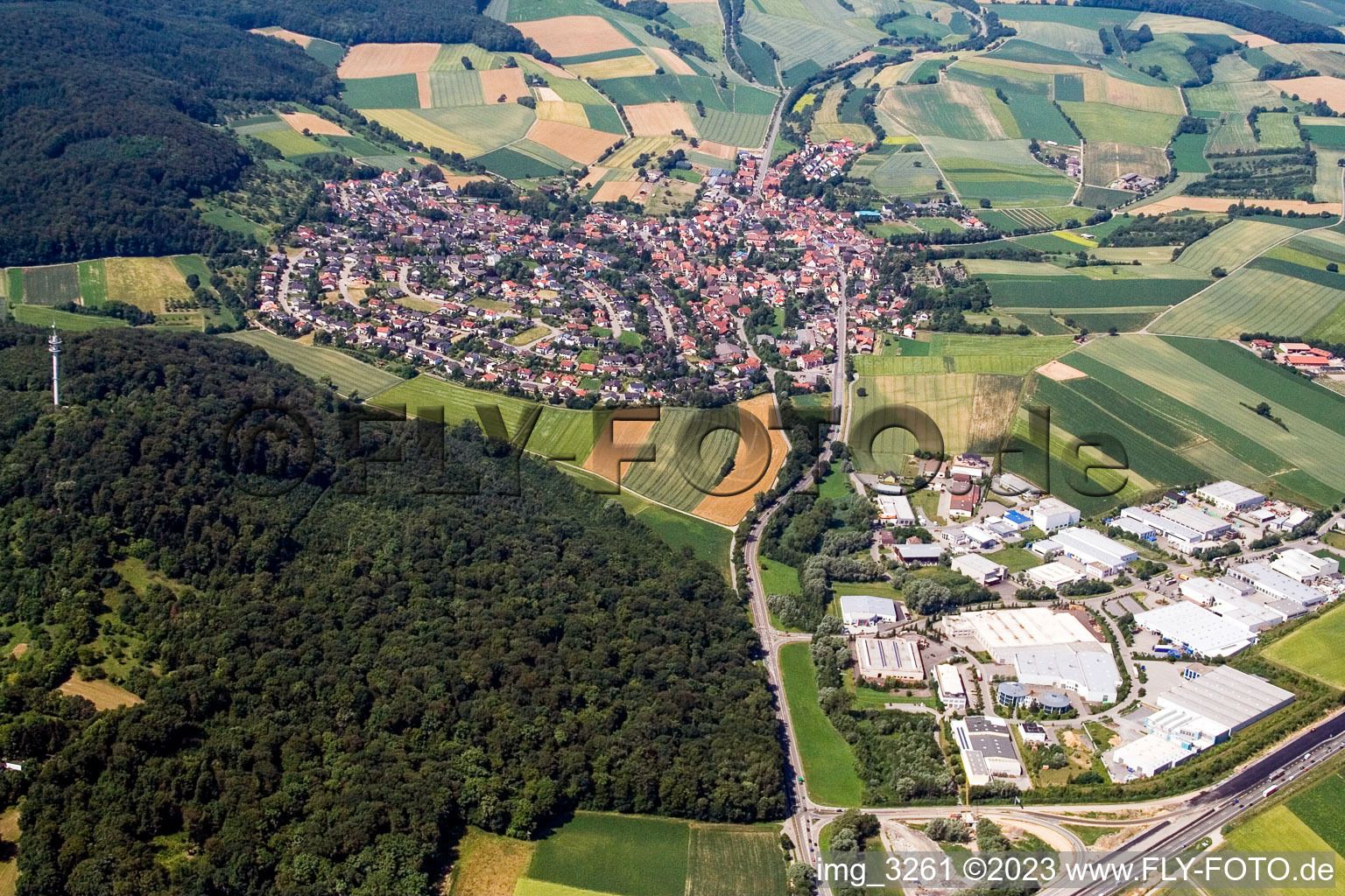 Luftbild von Ortsteil Dühren in Sinsheim im Bundesland Baden-Württemberg, Deutschland