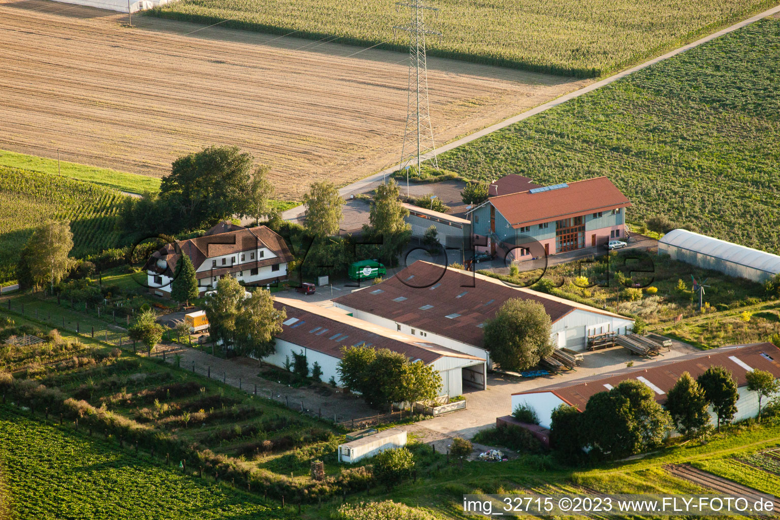Drohnenbild von Minfeld, Schoßberghof im Bundesland Rheinland-Pfalz, Deutschland