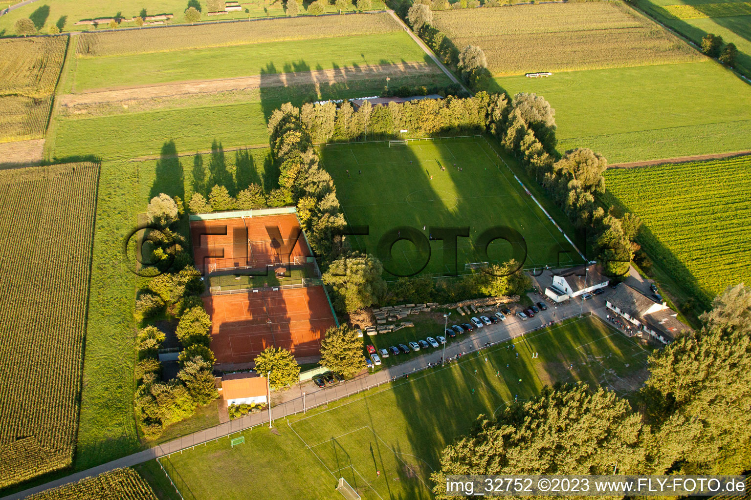 Drohnenaufname von Minfeld, Sportplätze im Bundesland Rheinland-Pfalz, Deutschland