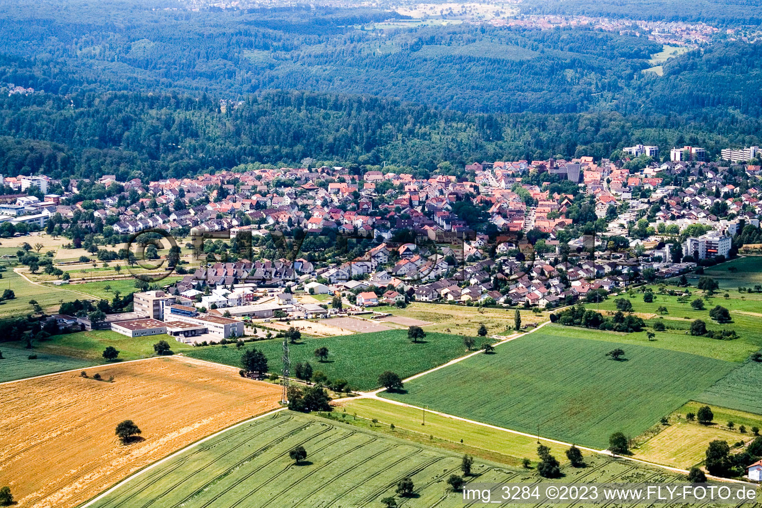 Schrägluftbild von Ortsteil Reichenbach in Waldbronn im Bundesland Baden-Württemberg, Deutschland