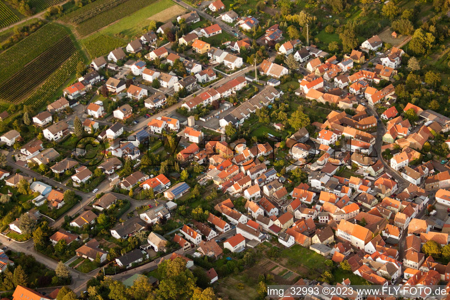 Luftbild von Godramstein, Rebsortenviertel in Landau in der Pfalz im Bundesland Rheinland-Pfalz, Deutschland