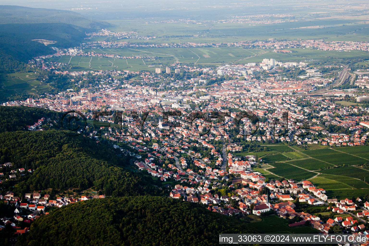 Schrägluftbild von Von Süden in Neustadt an der Weinstraße im Bundesland Rheinland-Pfalz, Deutschland