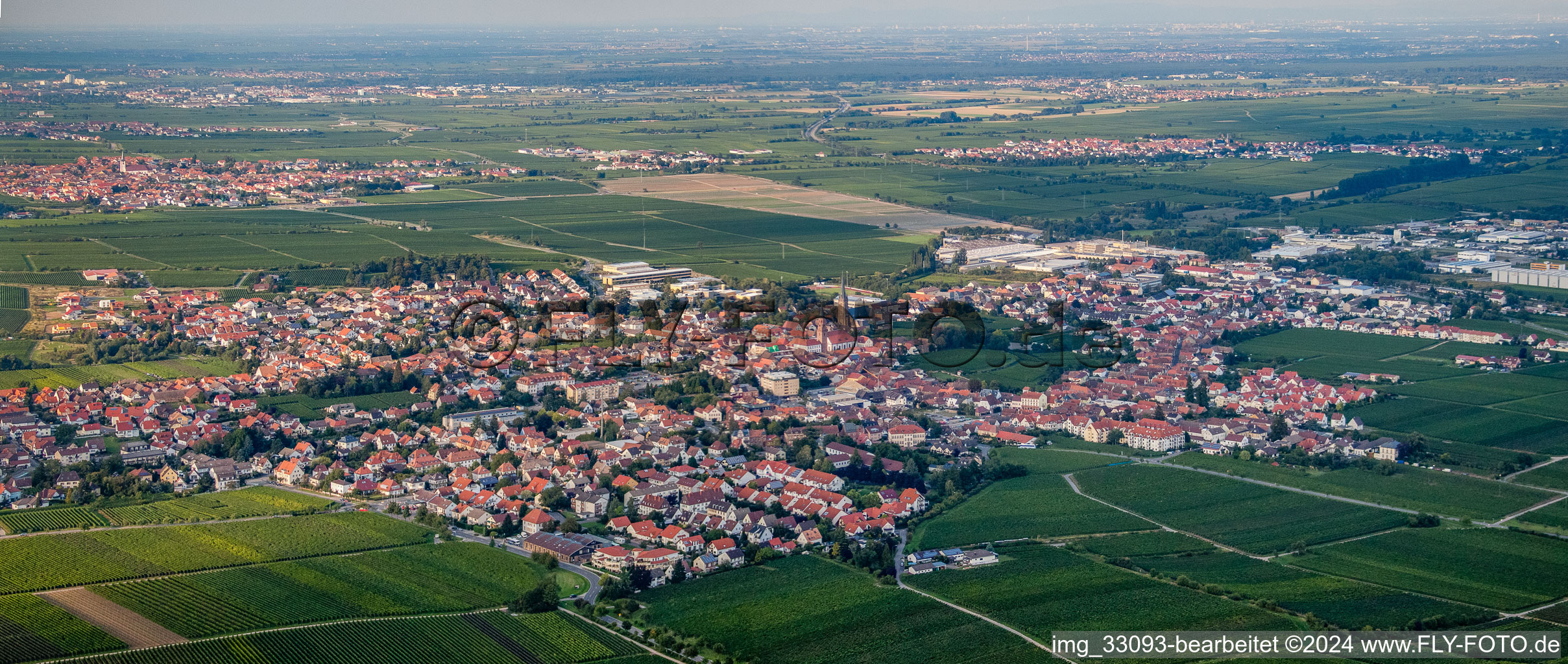 Panorama Ortsansicht der Straßen und Häuser der Wohngebiete in Edenkoben im Bundesland Rheinland-Pfalz, Deutschland