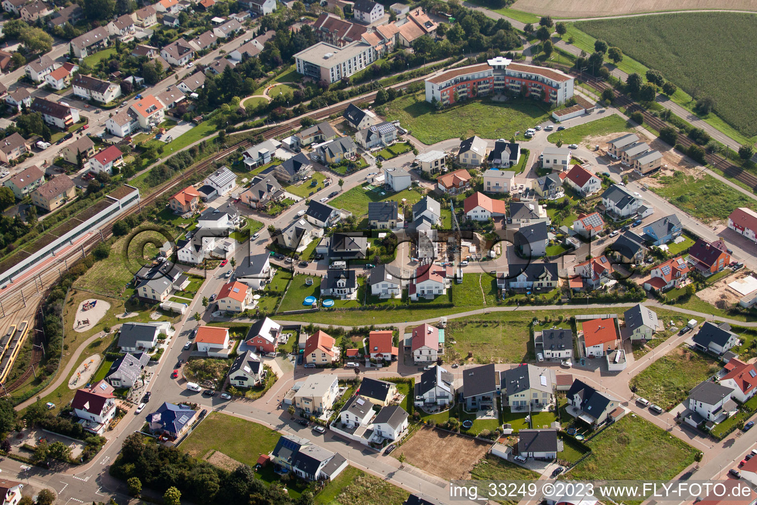 Luftbild von Linkenheim, Europaring im Ortsteil Hochstetten in Linkenheim-Hochstetten im Bundesland Baden-Württemberg, Deutschland