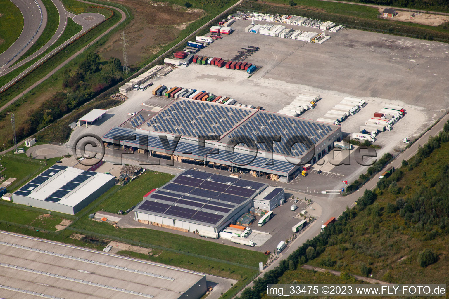 Luftbild von Wörth am Rhein, Industriegebiet Oberwald, Logistikfirmen im Ortsteil Maximiliansau im Bundesland Rheinland-Pfalz, Deutschland