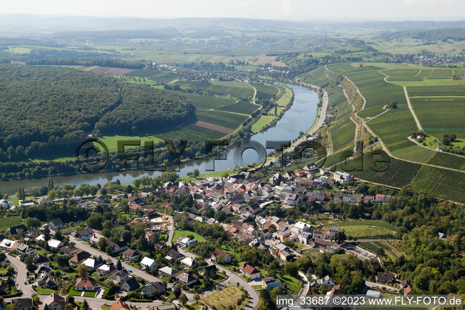 Wormeldange im Bundesland Gréiwemaacher, Luxemburg von oben