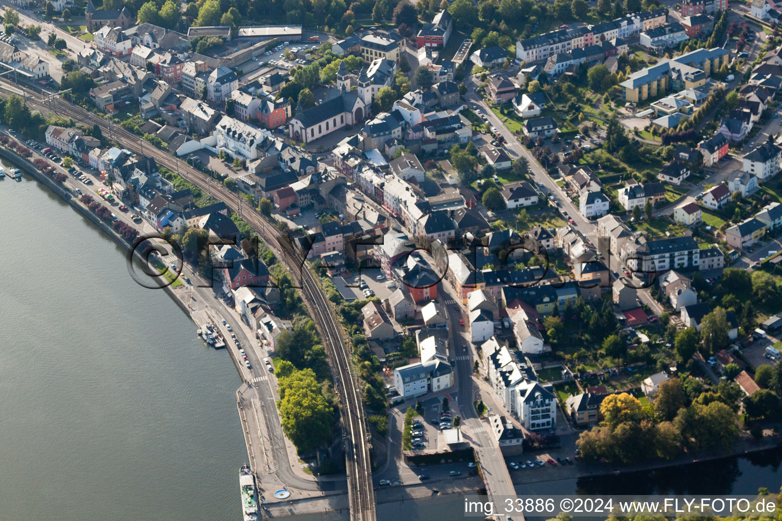 Luftbild von Wasserbillig im Bundesland Grevenmacher, Luxemburg