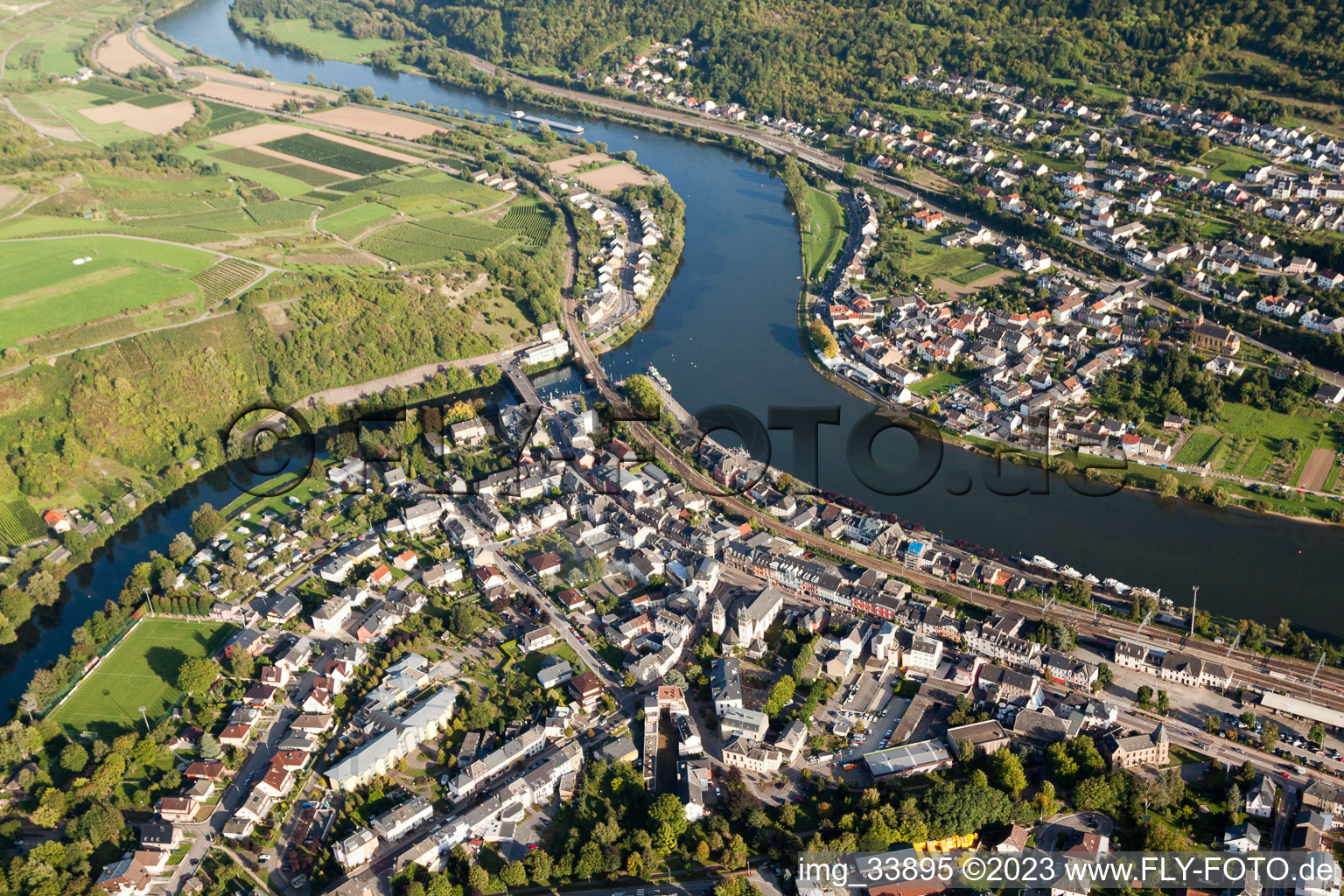 Luftaufnahme von Wasserbillig im Bundesland Gréiwemaacher, Luxemburg