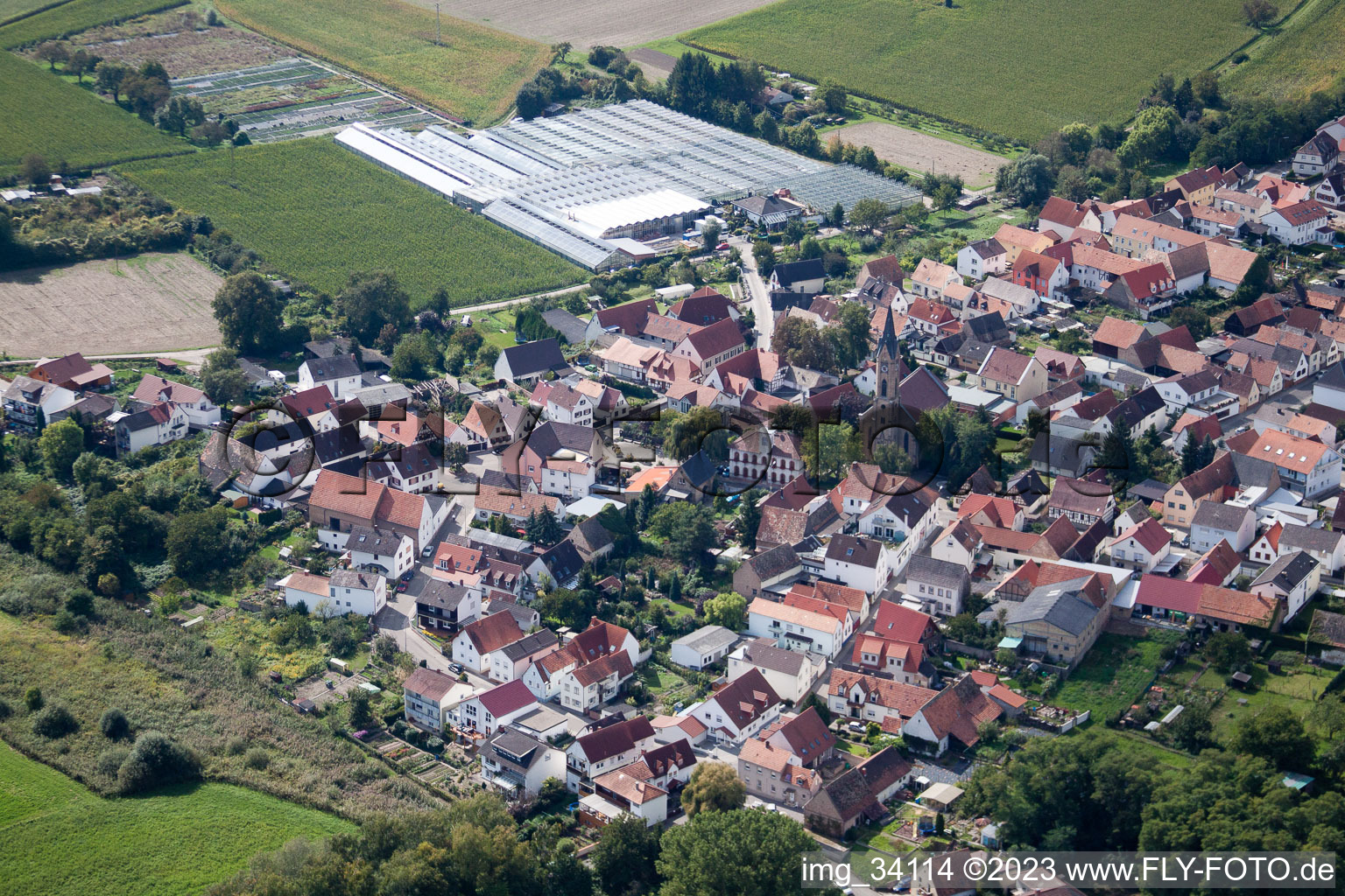 Drohnenaufname von Ortsteil Sondernheim in Germersheim im Bundesland Rheinland-Pfalz, Deutschland