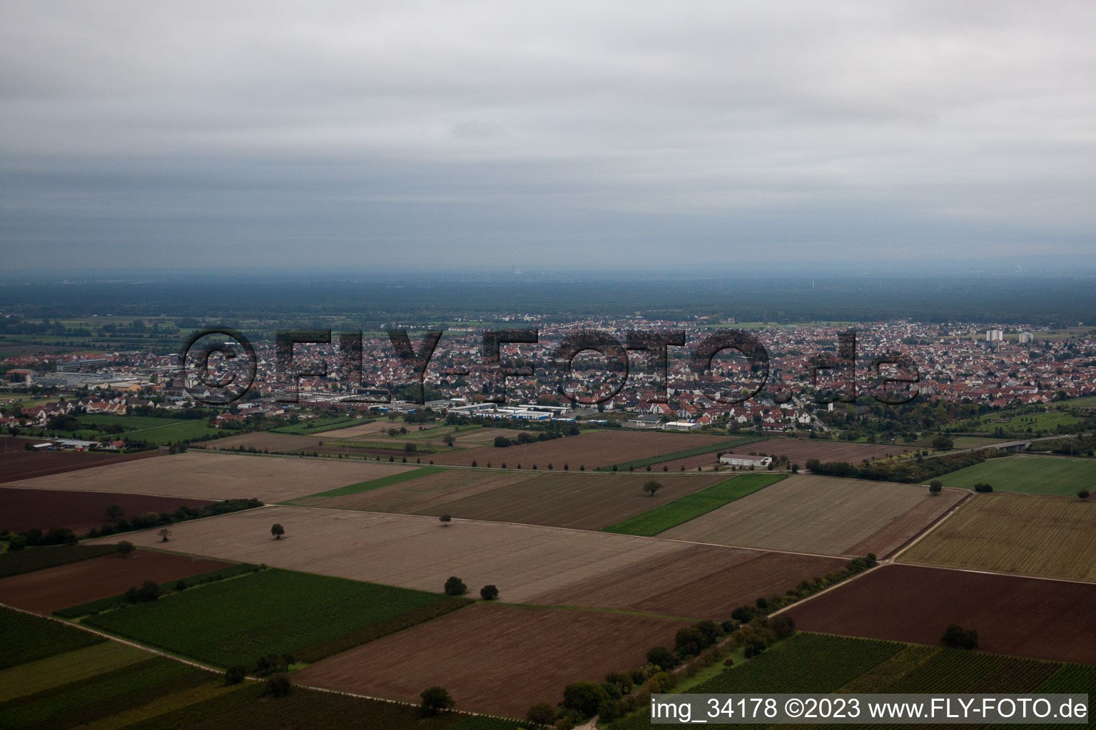 Hochdorf-Assenheim im Bundesland Rheinland-Pfalz, Deutschland vom Flugzeug aus