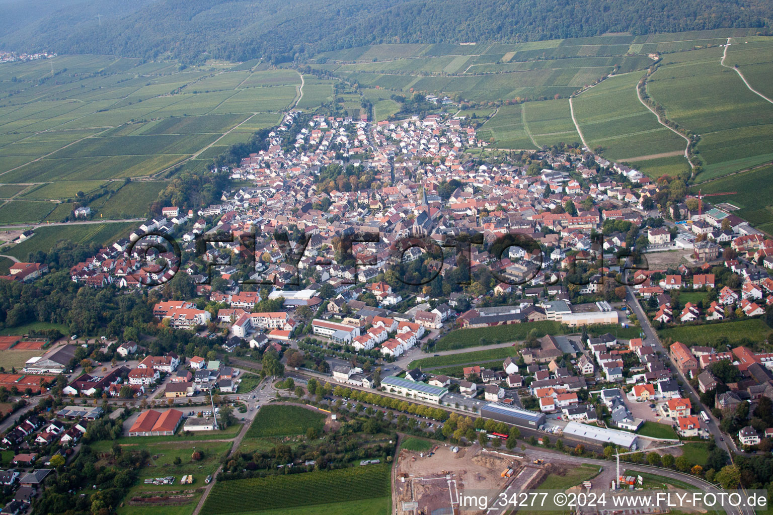 Luftbild von Ortsansicht der Straßen und Häuser der Wohngebiete in Deidesheim im Bundesland Rheinland-Pfalz, Deutschland