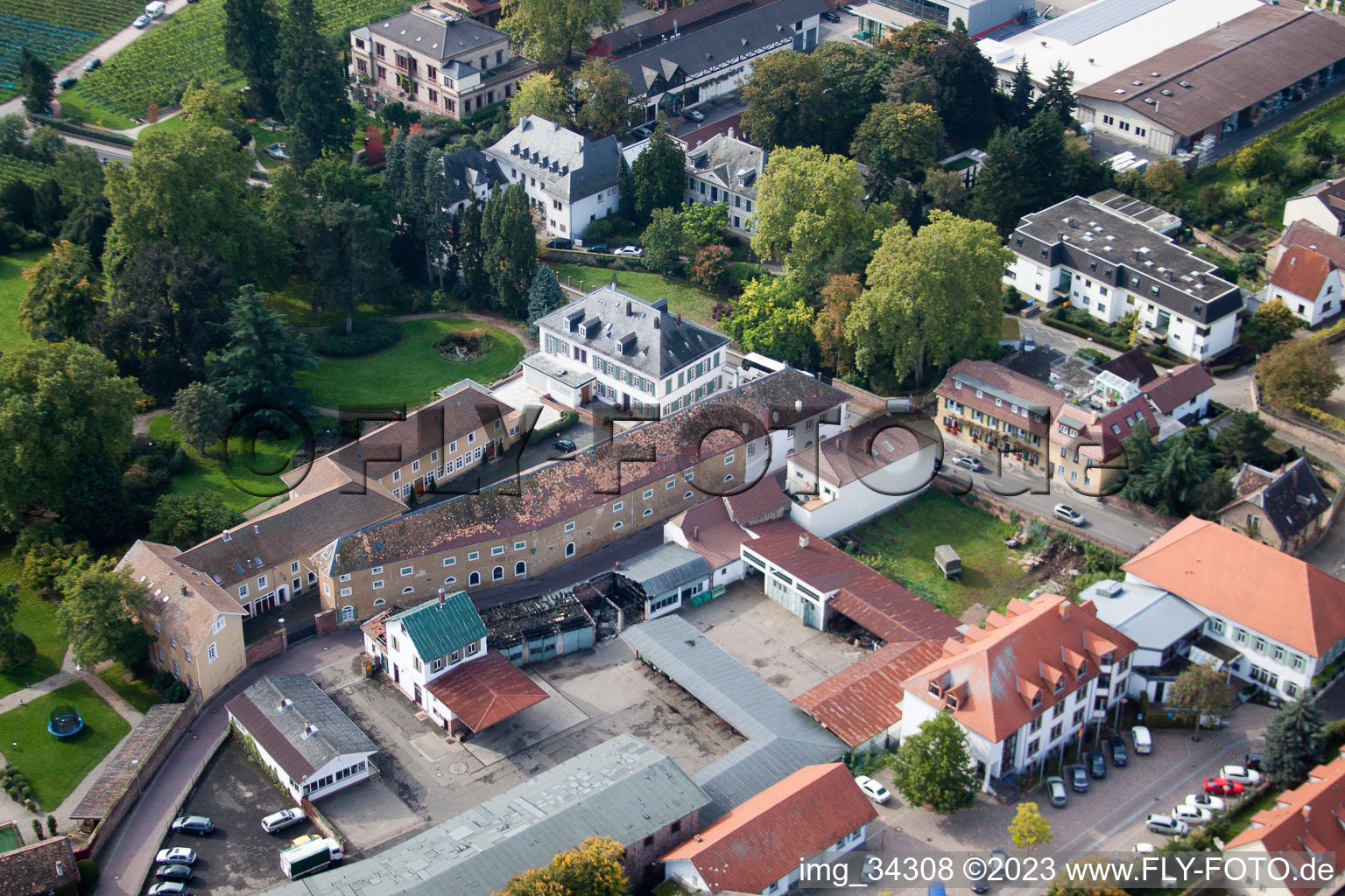 Luftaufnahme von Wachenheim an der Weinstraße im Bundesland Rheinland-Pfalz, Deutschland