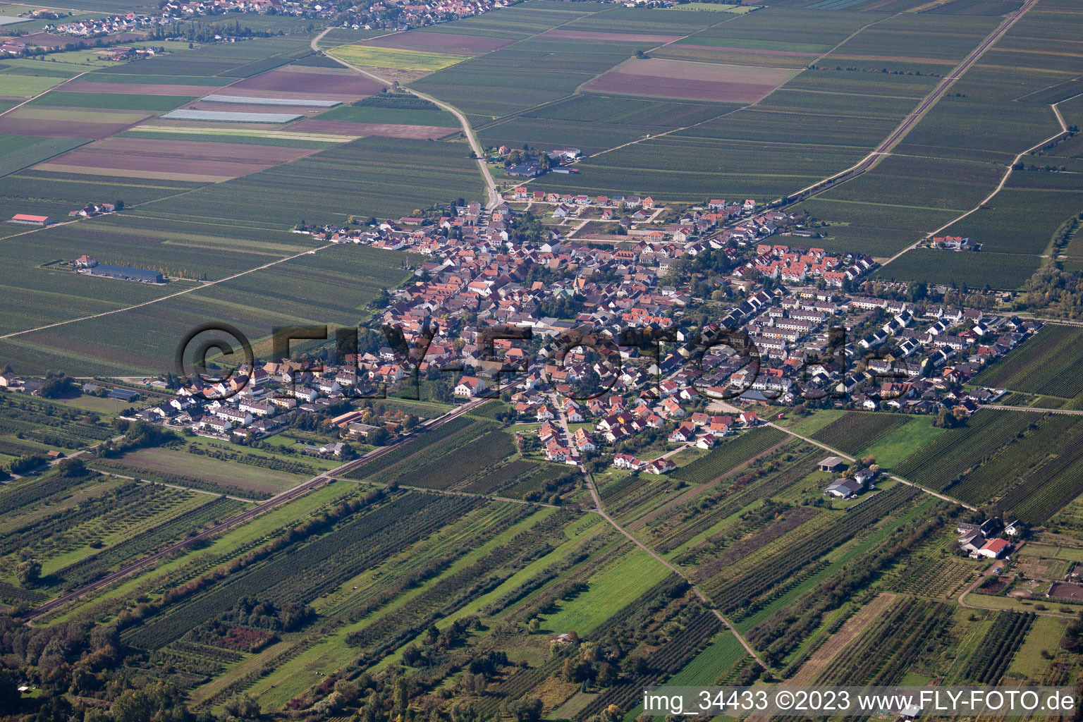 Drohnenbild von Ellerstadt im Bundesland Rheinland-Pfalz, Deutschland