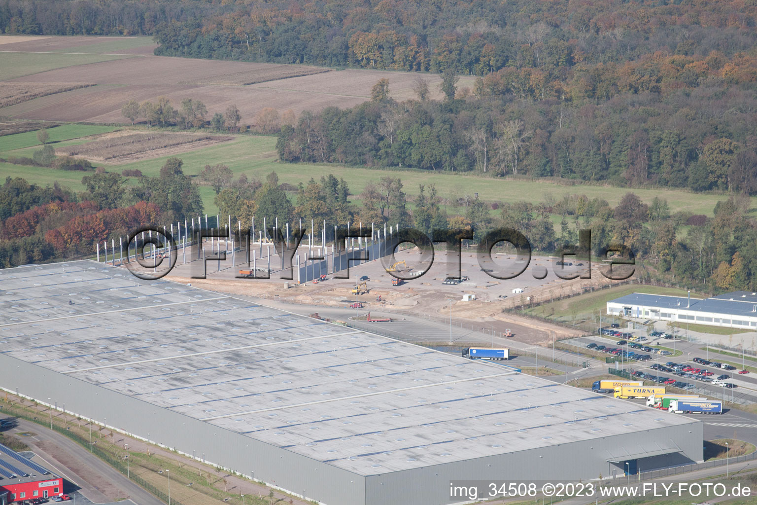 Luftbild von Minderslachen, Industriegebiet Horst, 2. Bauabschnitt Gazely Logistik in Kandel im Bundesland Rheinland-Pfalz, Deutschland