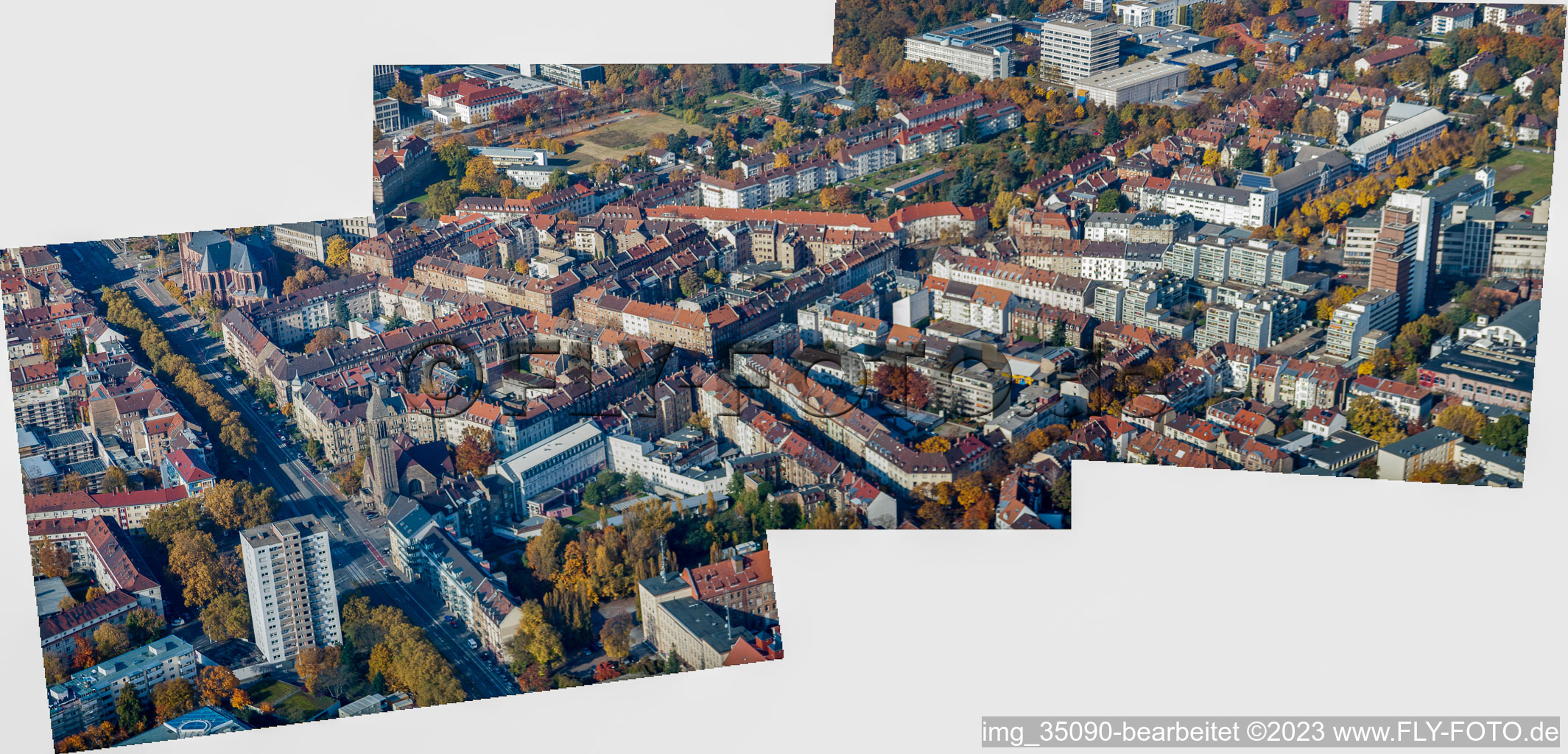 Ortsteil Oststadt in Karlsruhe im Bundesland Baden-Württemberg, Deutschland aus der Luft