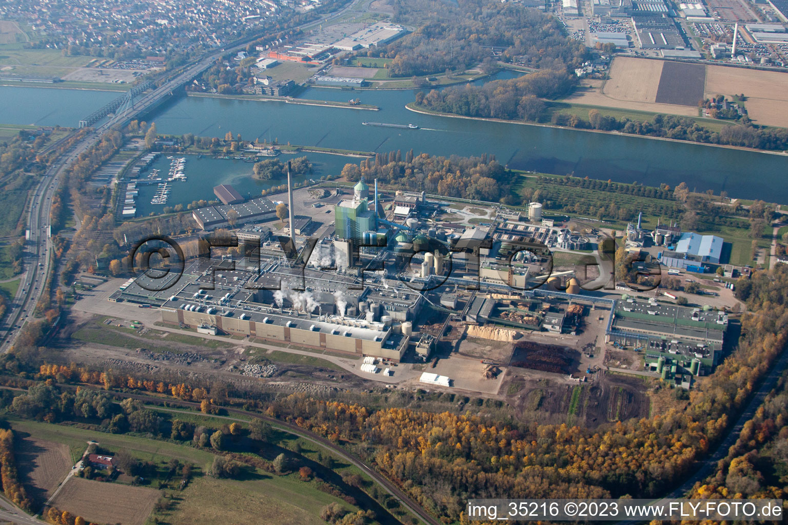 Luftbild von Rheinhafen, Stora-Enso in Karlsruhe im Bundesland Baden-Württemberg, Deutschland