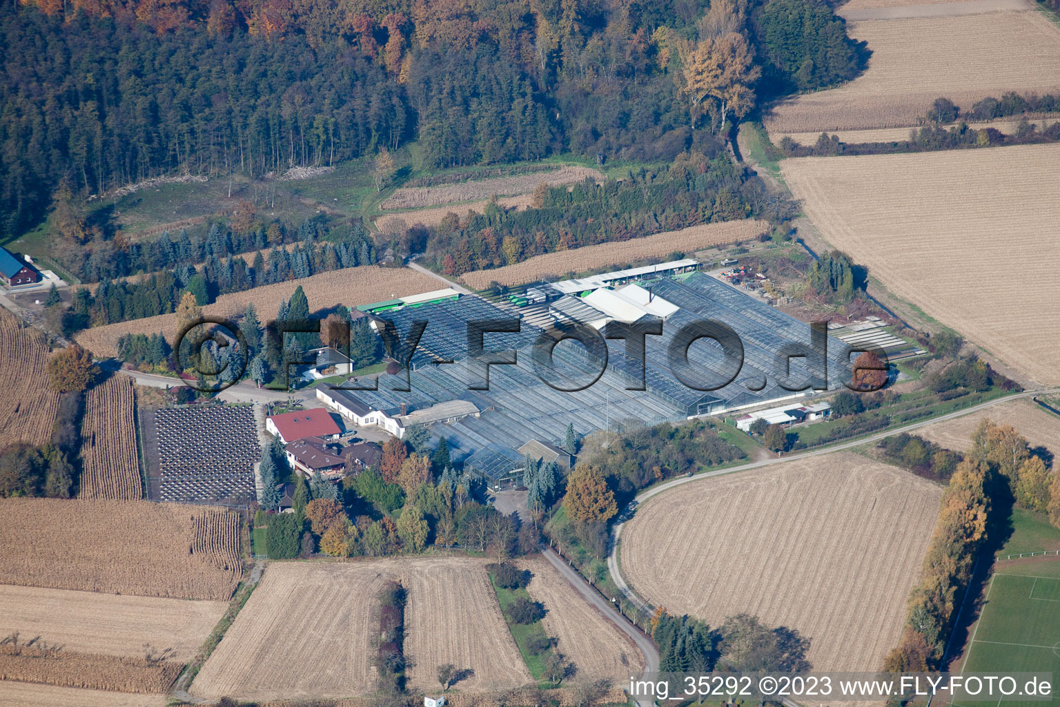 Luftaufnahme von Hagenbach, Geranien Endisch GmbH im Bundesland Rheinland-Pfalz, Deutschland