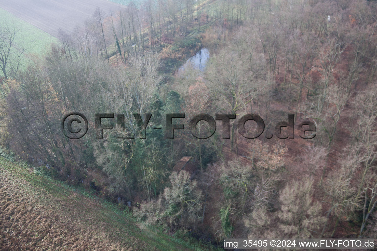 Luftbild von Jagdrevier an der Leistenmühle in Erlenbach bei Kandel im Bundesland Rheinland-Pfalz, Deutschland
