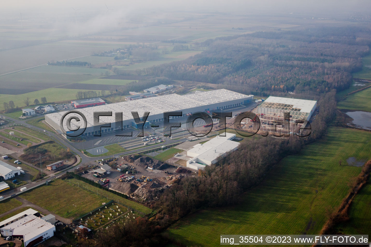Luftbild von Minderslachen, Gewerbegebiet, Gazely Logistik-Center 2. Bauabschnitt in Kandel im Bundesland Rheinland-Pfalz, Deutschland