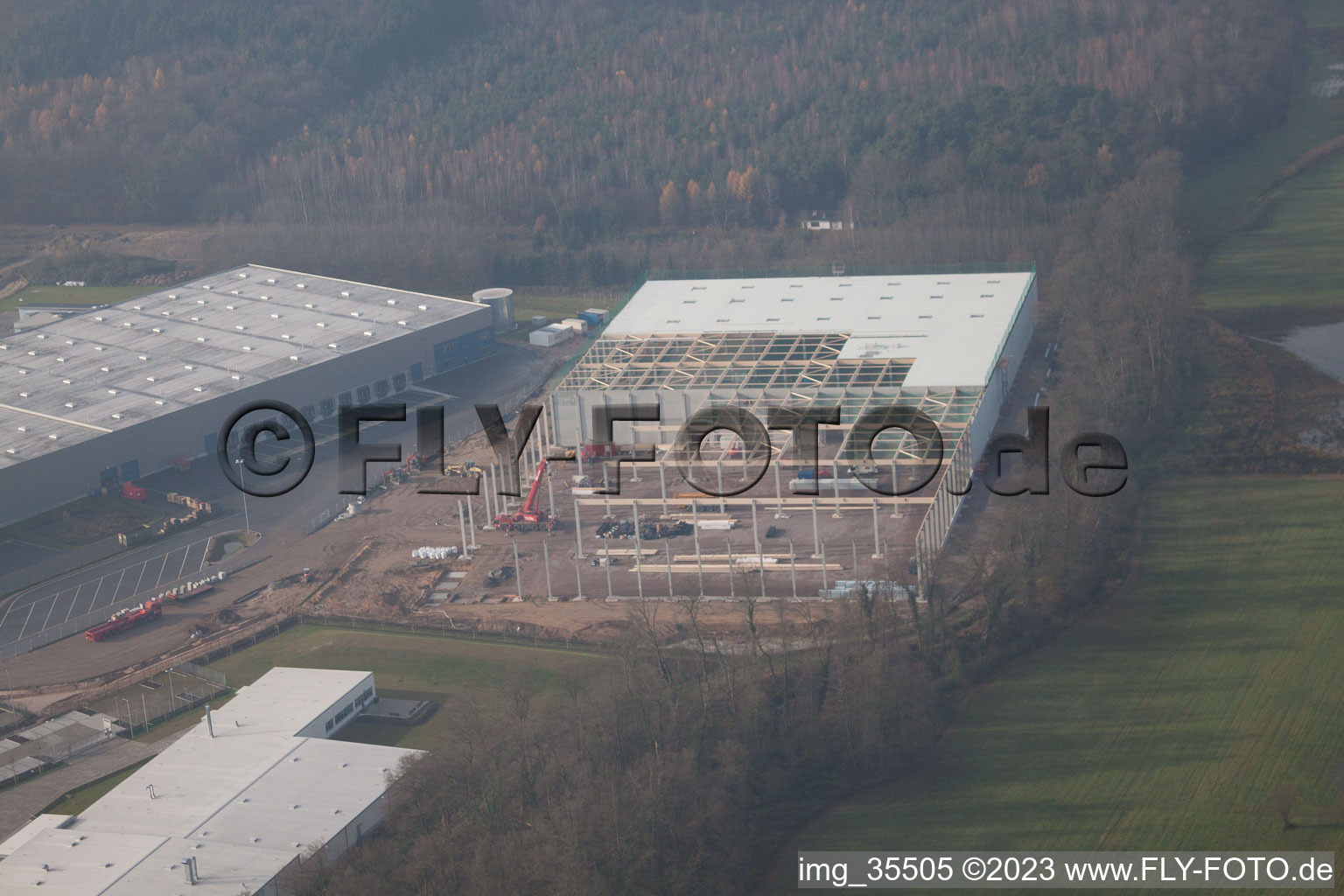 Luftaufnahme von Minderslachen, Gewerbegebiet, Gazely Logistik-Center 2. Bauabschnitt in Kandel im Bundesland Rheinland-Pfalz, Deutschland