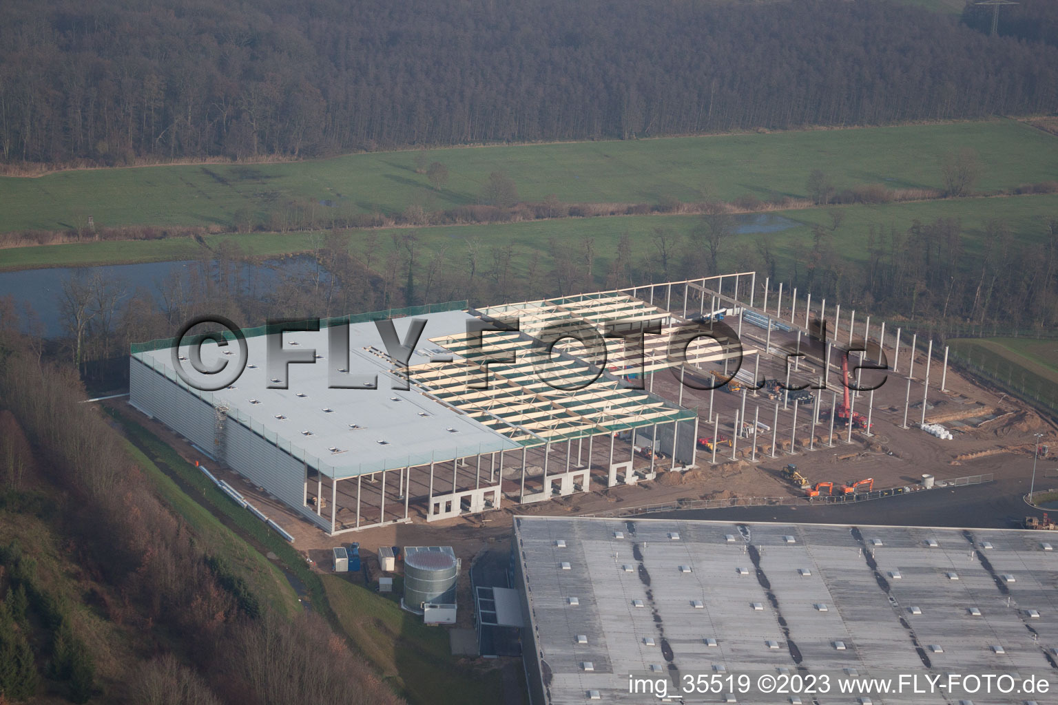 Minderslachen, Gewerbegebiet, Gazely Logistik-Center 2. Bauabschnitt in Kandel im Bundesland Rheinland-Pfalz, Deutschland vom Flugzeug aus