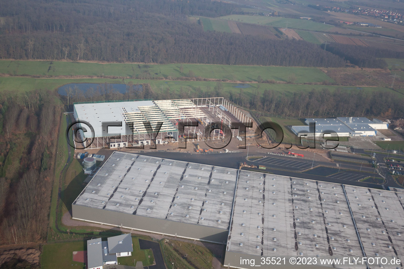 Minderslachen, Gewerbegebiet, Gazely Logistik-Center 2. Bauabschnitt in Kandel im Bundesland Rheinland-Pfalz, Deutschland aus der Vogelperspektive