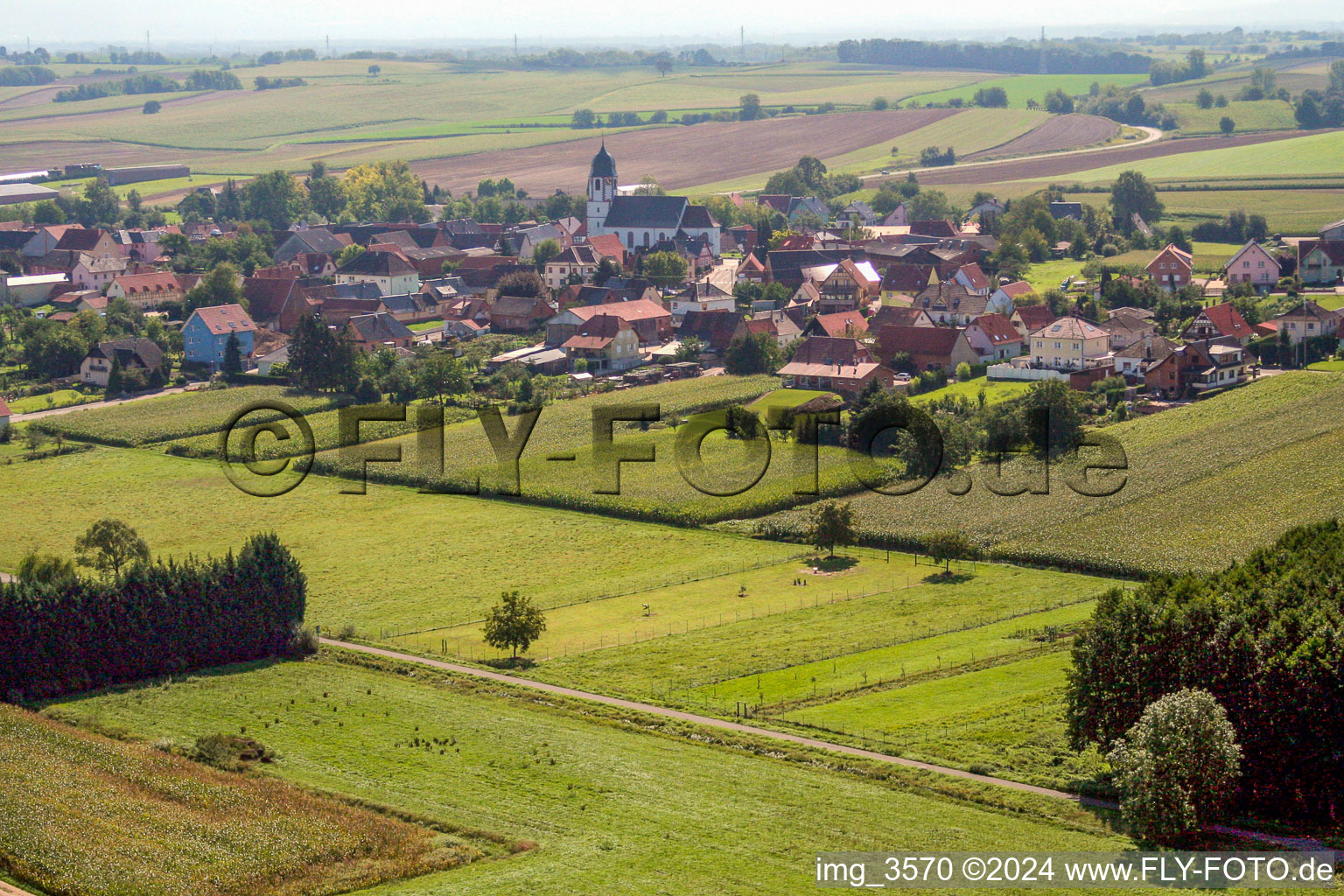 Schrägluftbild von Niederlauterbach(Elsass) im Bundesland Bas-Rhin, Frankreich