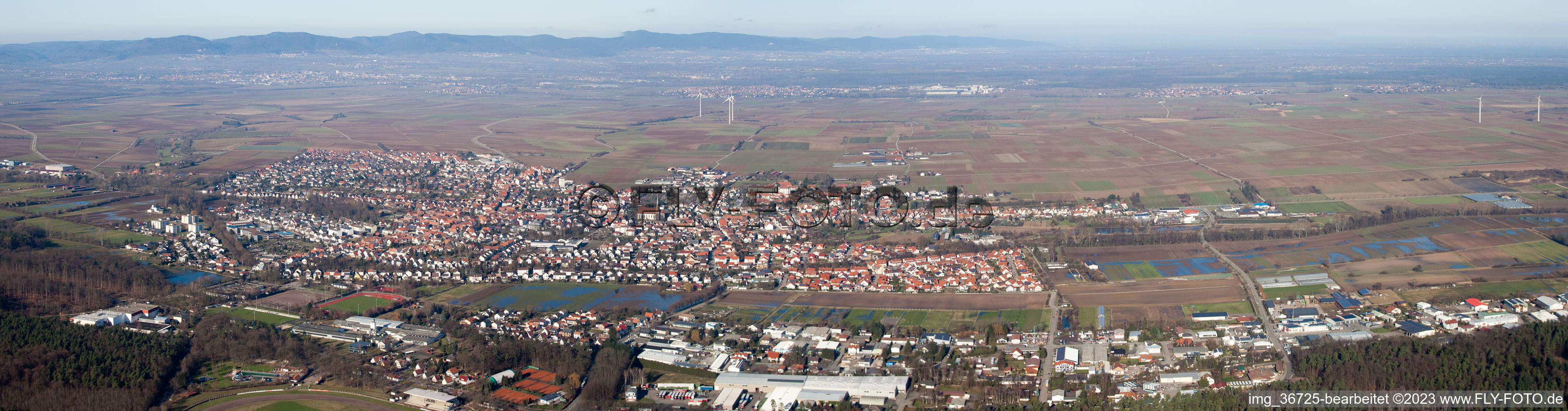 Panorama im Ortsteil Herxheim in Herxheim bei Landau/Pfalz im Bundesland Rheinland-Pfalz, Deutschland