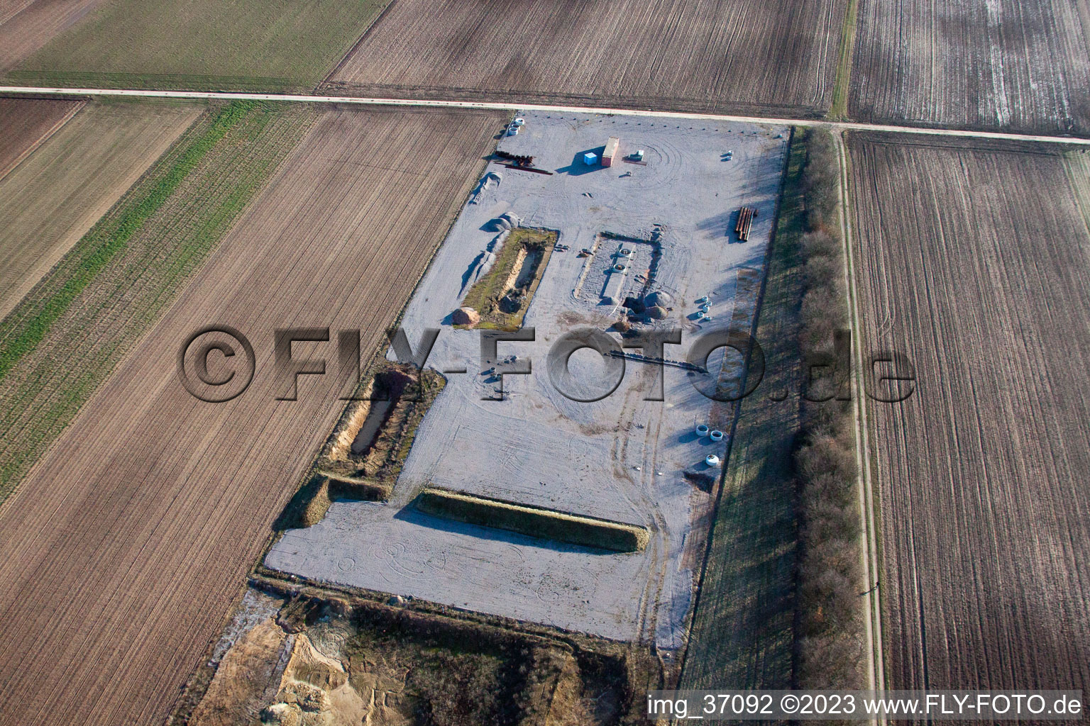 Luftbild von Herxheimweyher, Geothermiebaustelle im Bundesland Rheinland-Pfalz, Deutschland