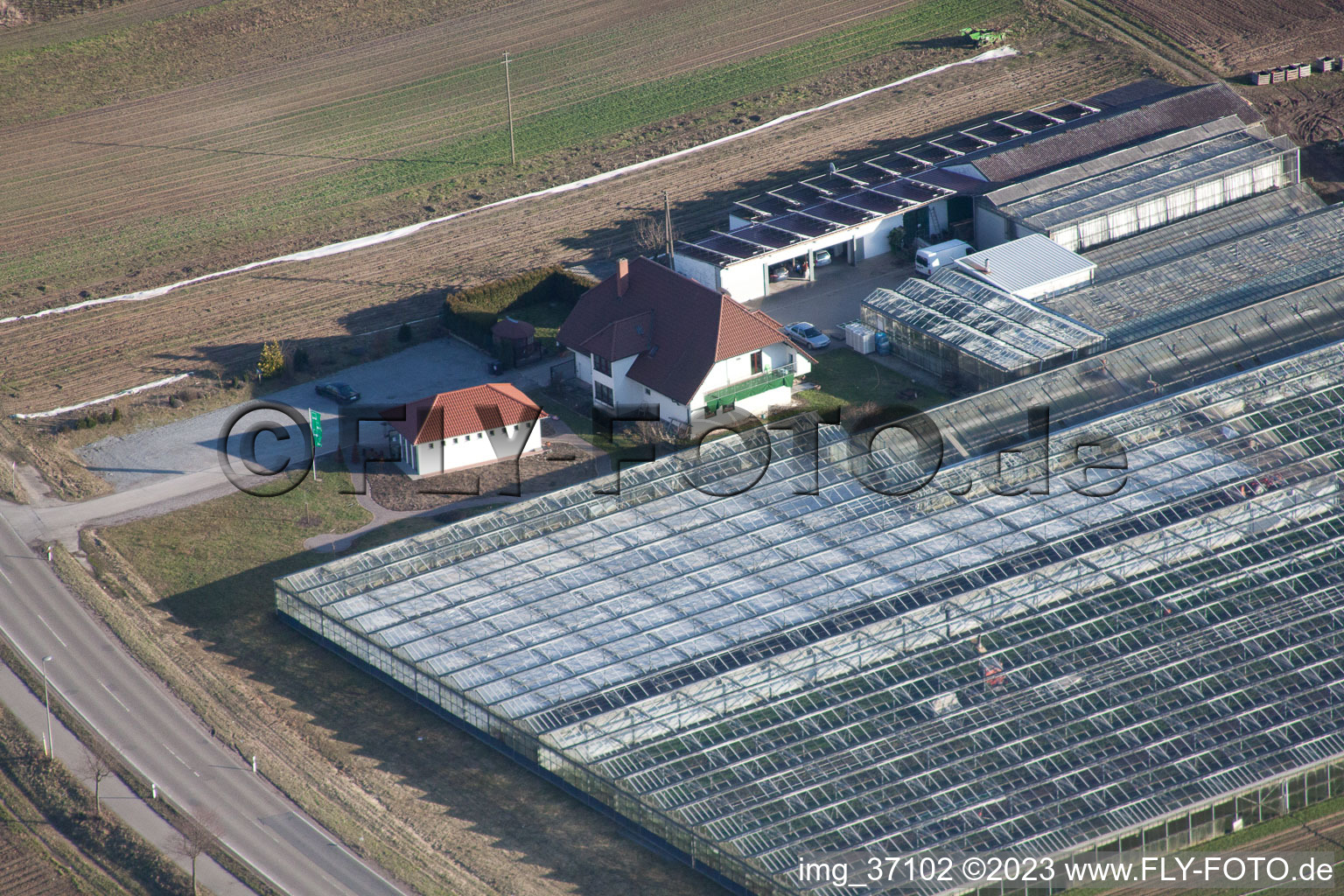 Luftbild von Biogärtnerei/-Laden im Ortsteil Herxheim in Herxheim bei Landau/Pfalz im Bundesland Rheinland-Pfalz, Deutschland