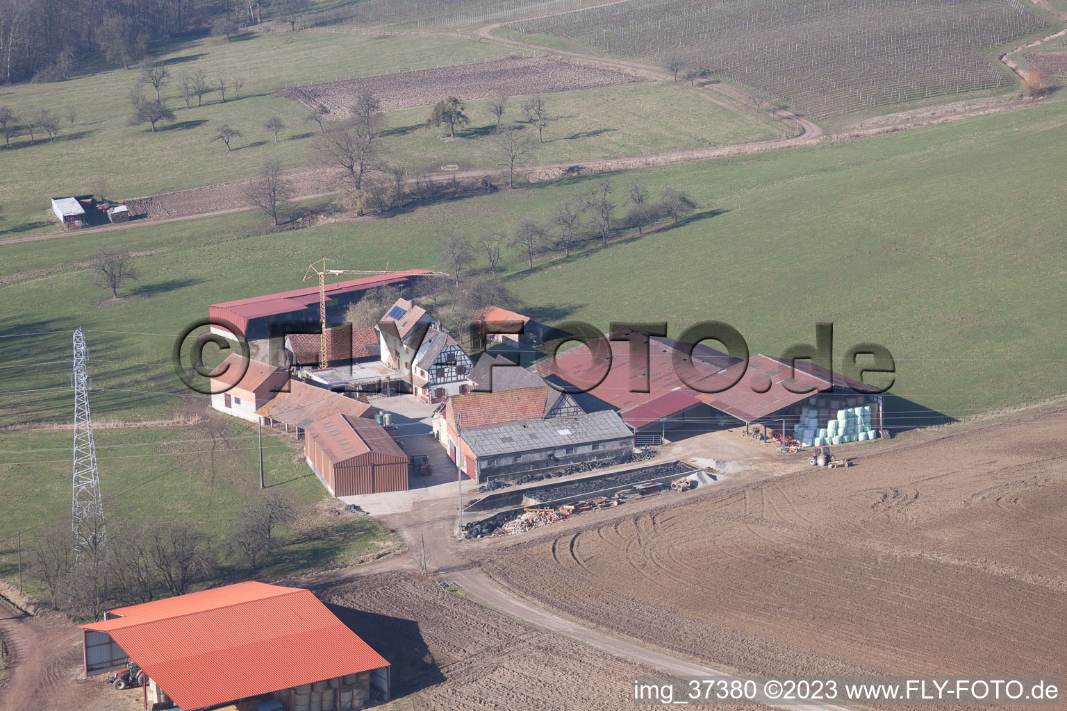 Luftaufnahme von Riedseltz im Bundesland Bas-Rhin, Frankreich