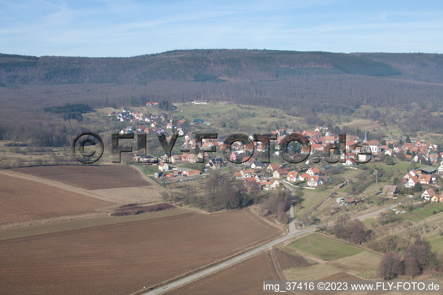 Lampertsloch (Elsaß) im Bundesland Bas-Rhin, Frankreich vom Flugzeug aus