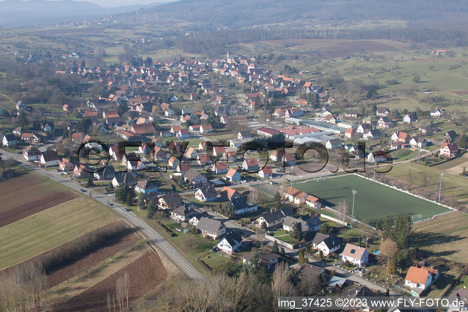 Luftbild von Preuschdorf (Elsaß) im Bundesland Bas-Rhin, Frankreich