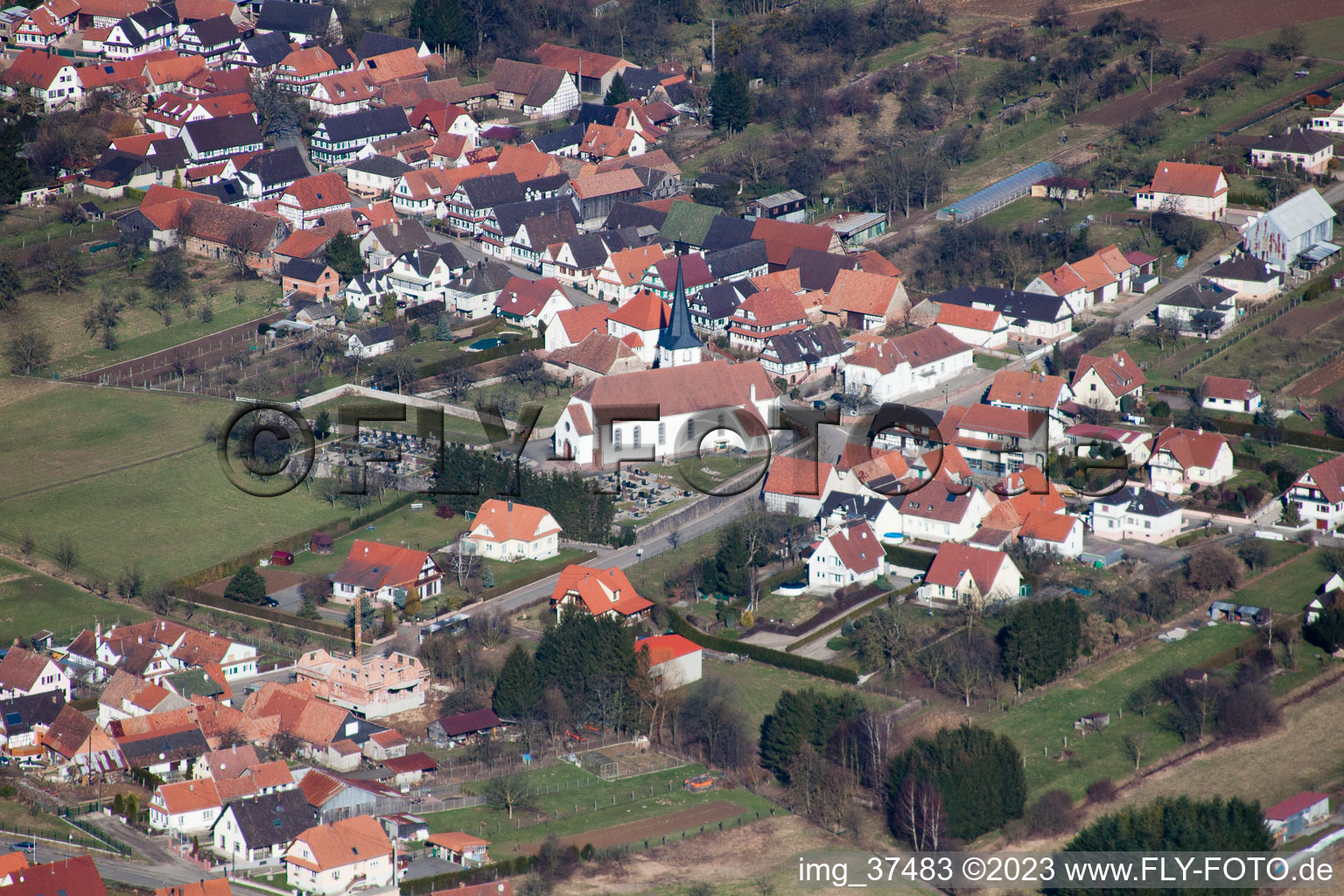 Luftaufnahme von Seebach (Elsaß) im Bundesland Bas-Rhin, Frankreich