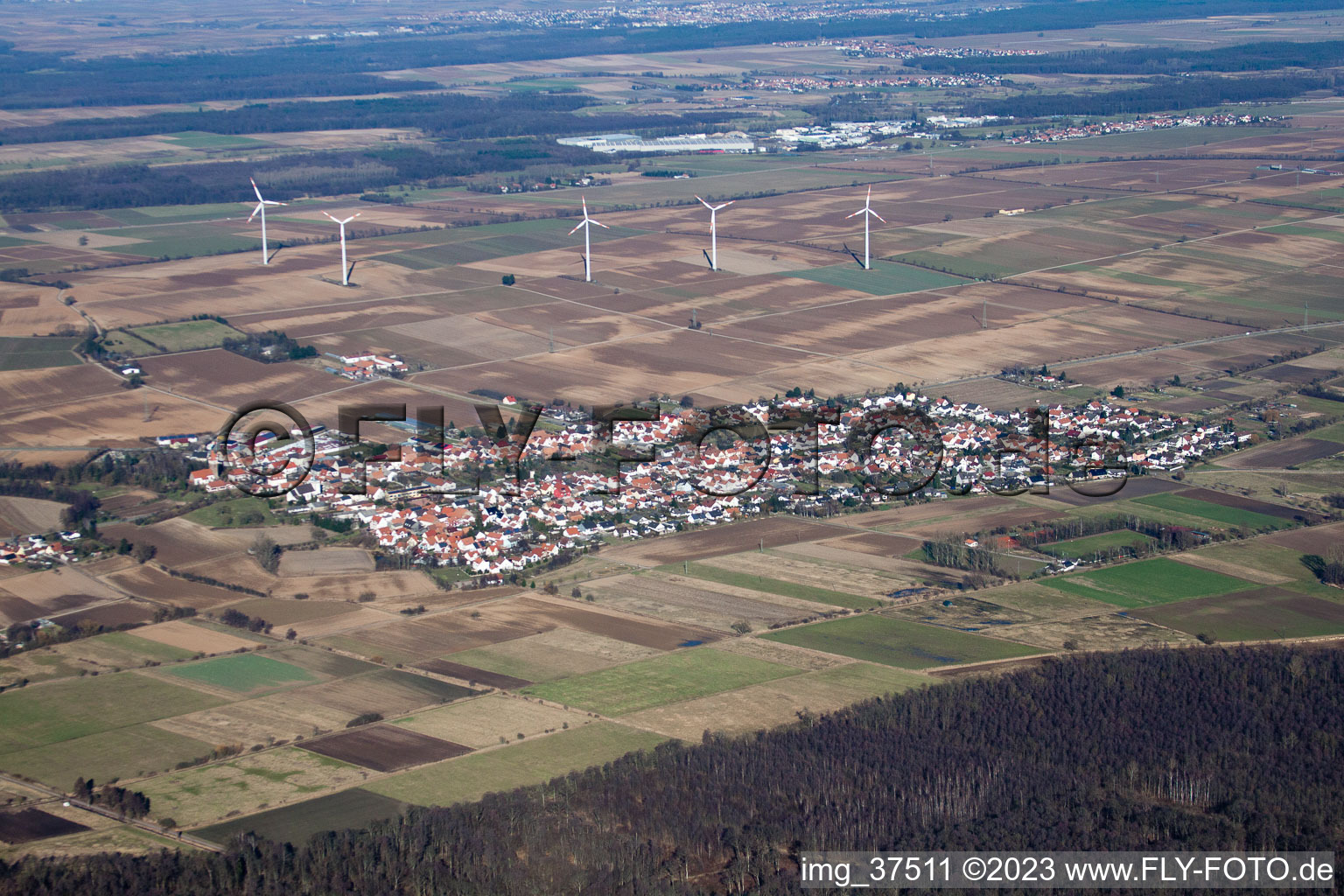 Drohnenaufname von Minfeld im Bundesland Rheinland-Pfalz, Deutschland
