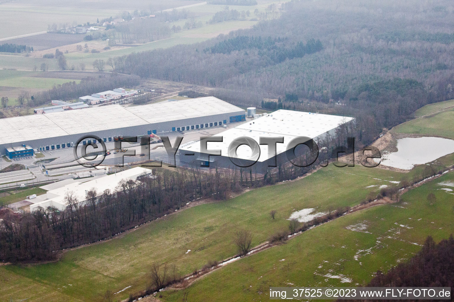 Minderslachen, Gewerbegebiet Horst, 3. Bauabschnitt Gazely in Kandel im Bundesland Rheinland-Pfalz, Deutschland aus der Luft betrachtet
