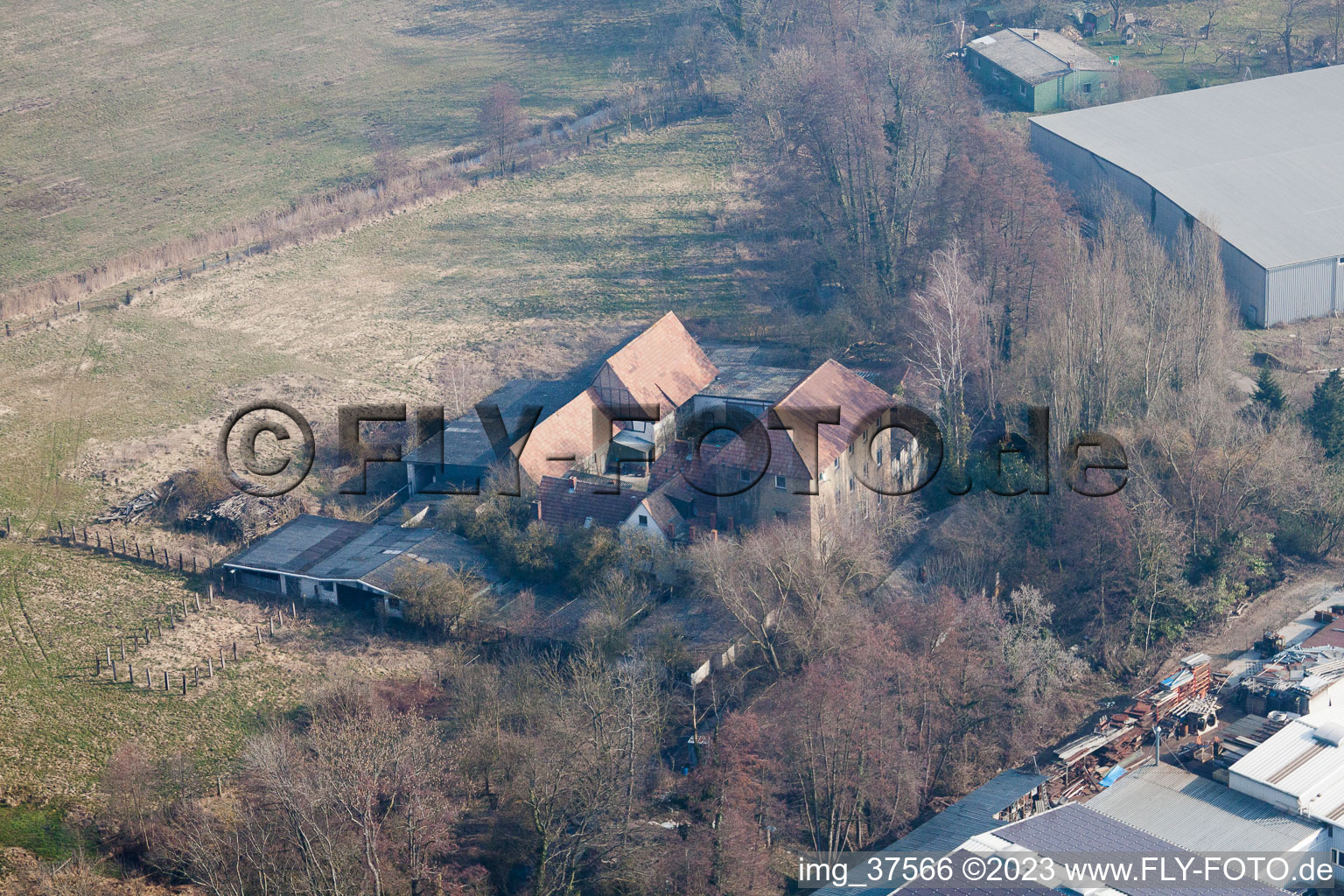 Luftaufnahme von Minderslachen, Barthelsmühle in Kandel im Bundesland Rheinland-Pfalz, Deutschland