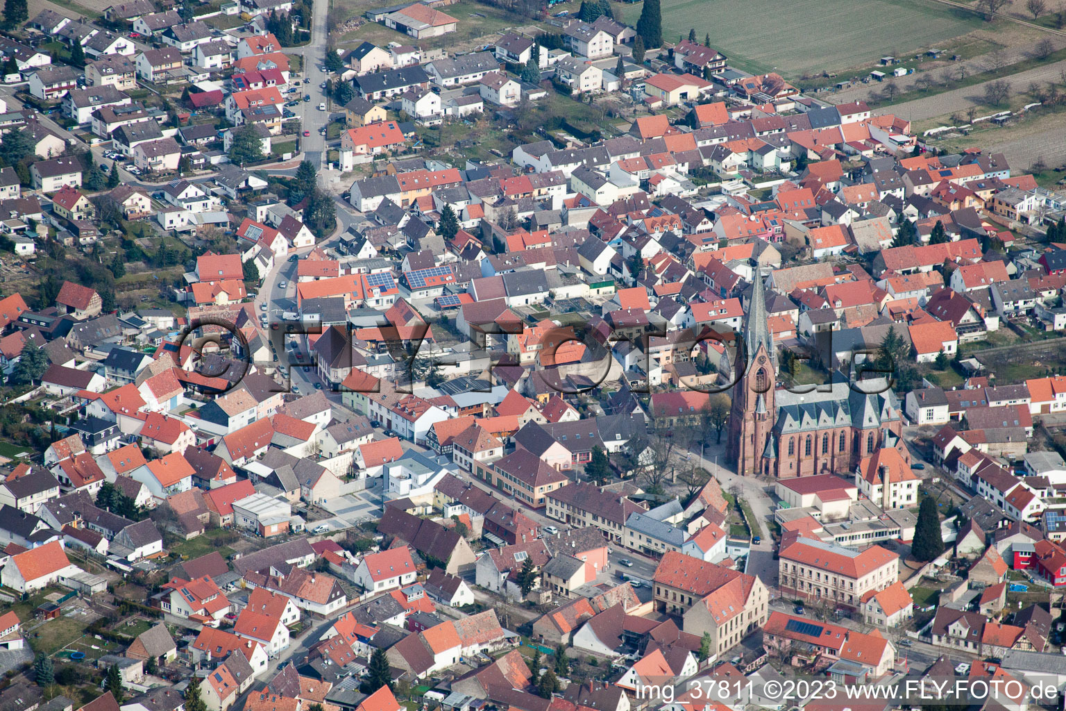 Luftaufnahme von Ortsteil Rheinsheim in Philippsburg im Bundesland Baden-Württemberg, Deutschland
