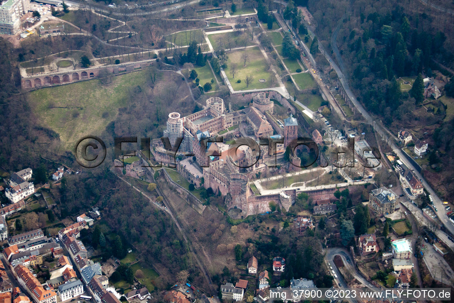 Luftbild von Schloß im Ortsteil Kernaltstadt in Heidelberg im Bundesland Baden-Württemberg, Deutschland