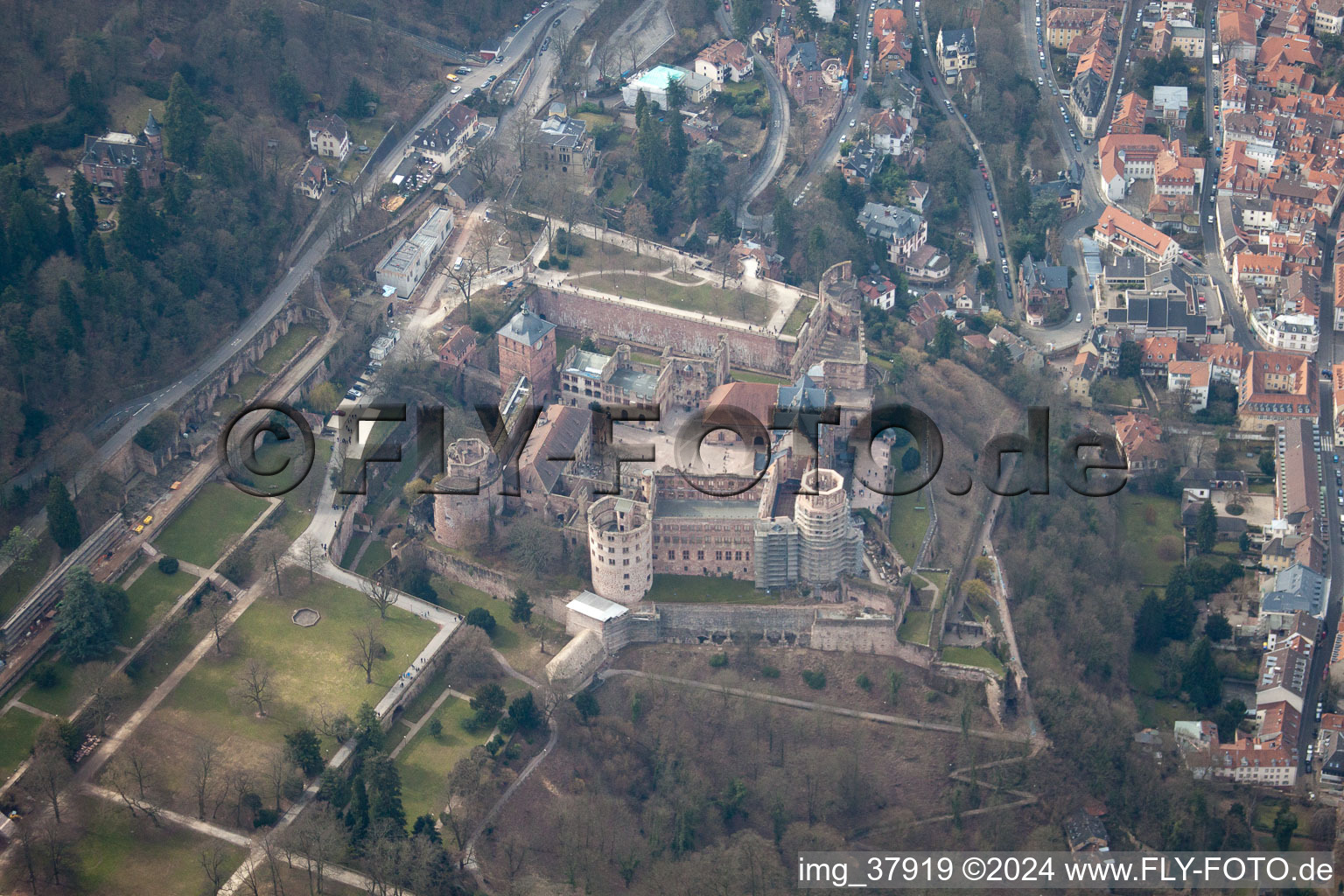 Luftbild von Heidelberger Schloss im Ortsteil Kernaltstadt im Bundesland Baden-Württemberg, Deutschland