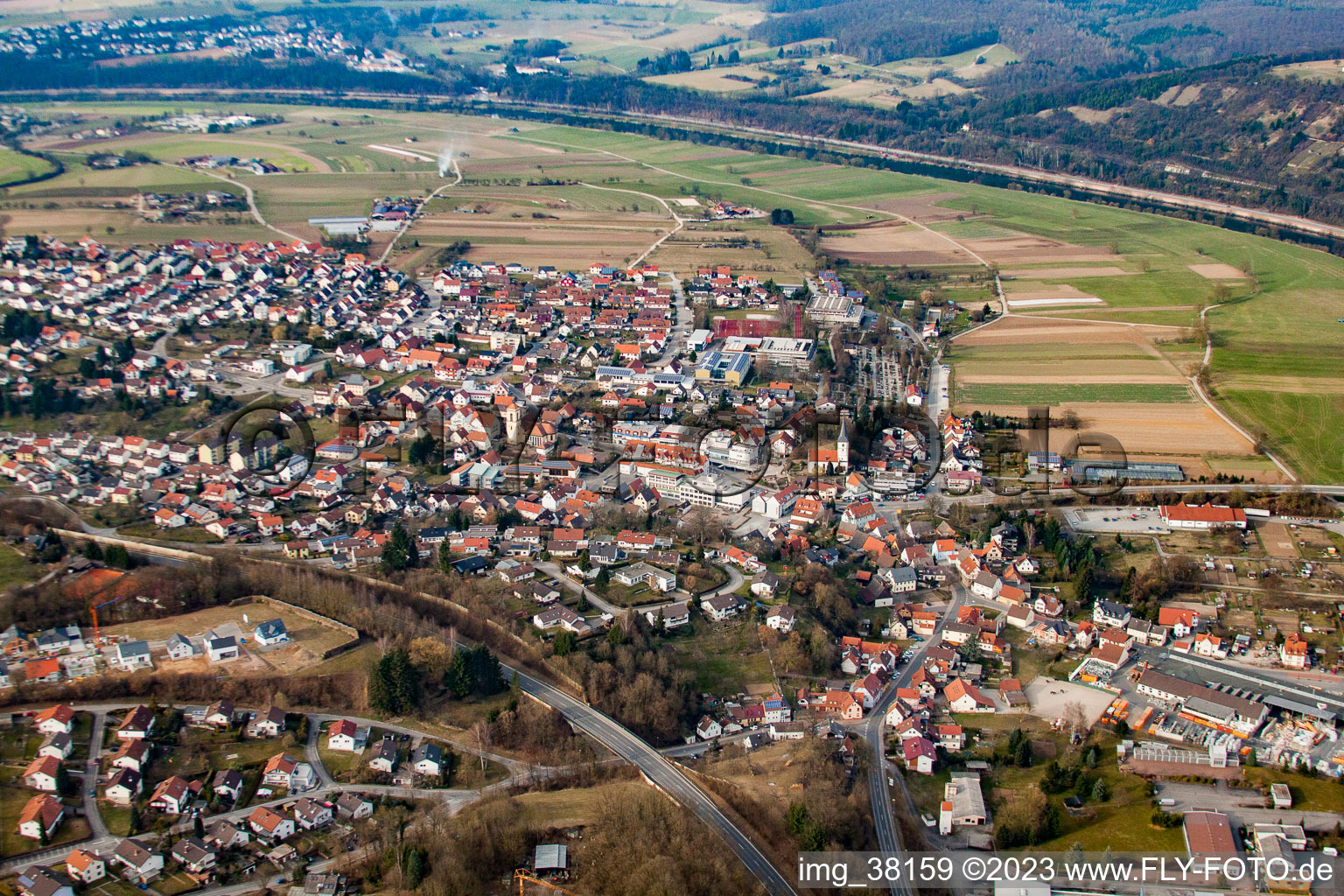 Luftbild von Obrigheim im Bundesland Baden-Württemberg, Deutschland
