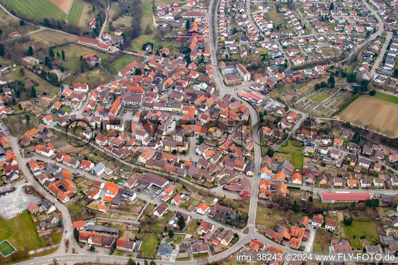 Dorf - Ansicht in Kürnbach im Bundesland Baden-Württemberg, Deutschland