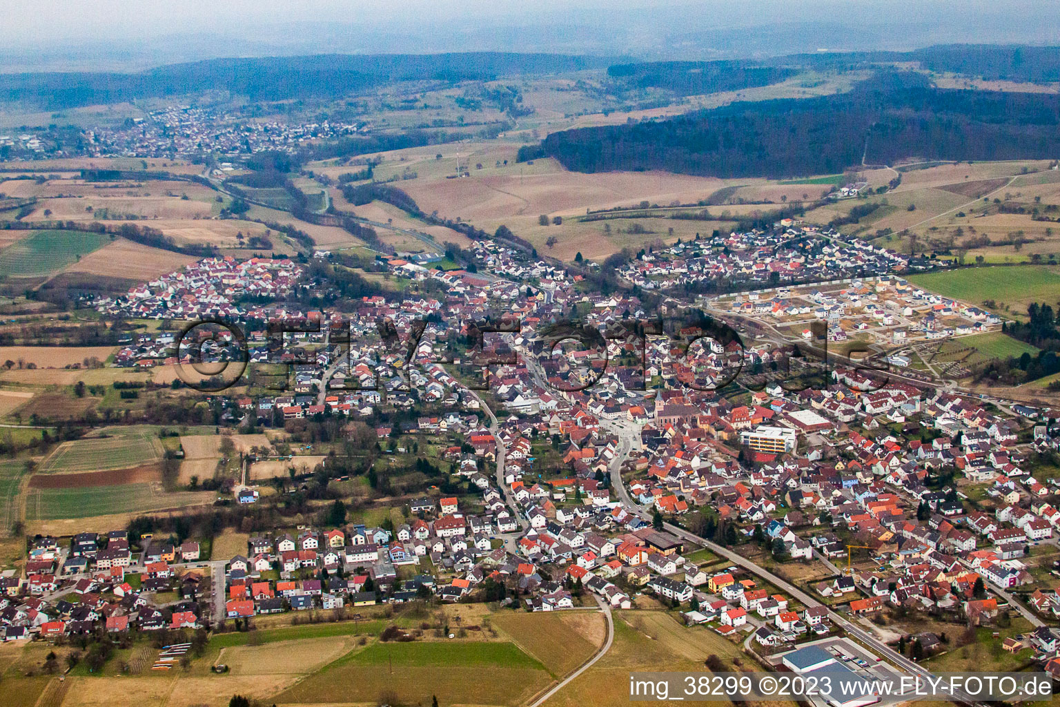 Luftbild von Ortsteil Jöhlingen in Walzbachtal im Bundesland Baden-Württemberg, Deutschland