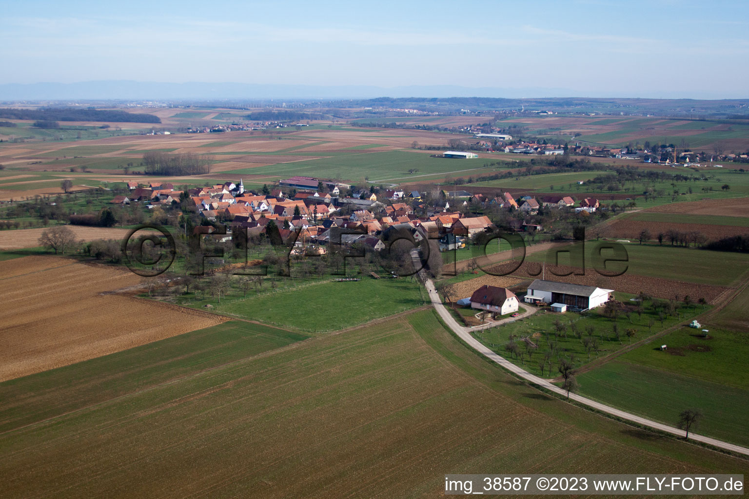 Luftbild von Zœbersdorf im Bundesland Bas-Rhin, Frankreich