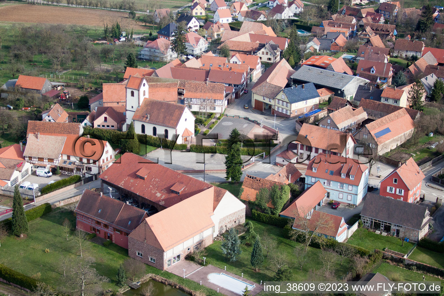 Luftaufnahme von Ringendorf im Bundesland Bas-Rhin, Frankreich