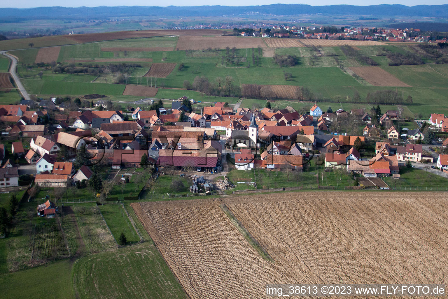 Luftaufnahme von Buswiller im Bundesland Bas-Rhin, Frankreich