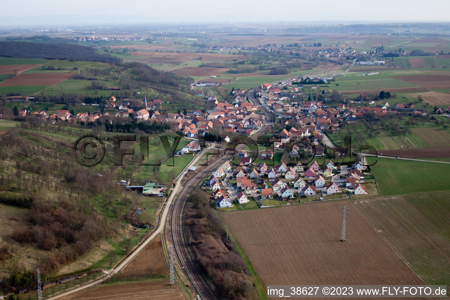 Luftaufnahme von Ettendorf im Bundesland Bas-Rhin, Frankreich